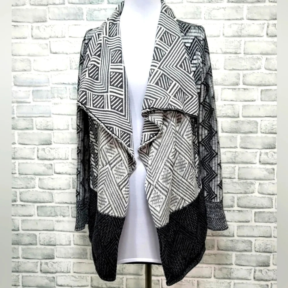 Lucky Brand Open Drape Front Knit Cardigan,  Mixed Geometric Print, Small, EUC!